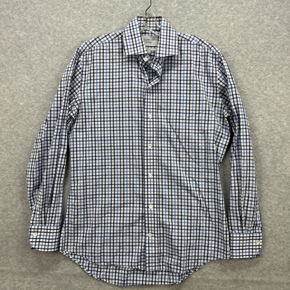 Ledbury Shirt Mens‎ 15.5 Blue White Gingham Check Long Sleeve Button Up Slim Fit
